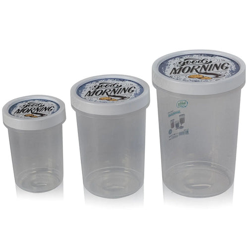 Set of 3 - Tall Airtight Round Plastic Food Storage Container with Screw Top Lid Hobby Life