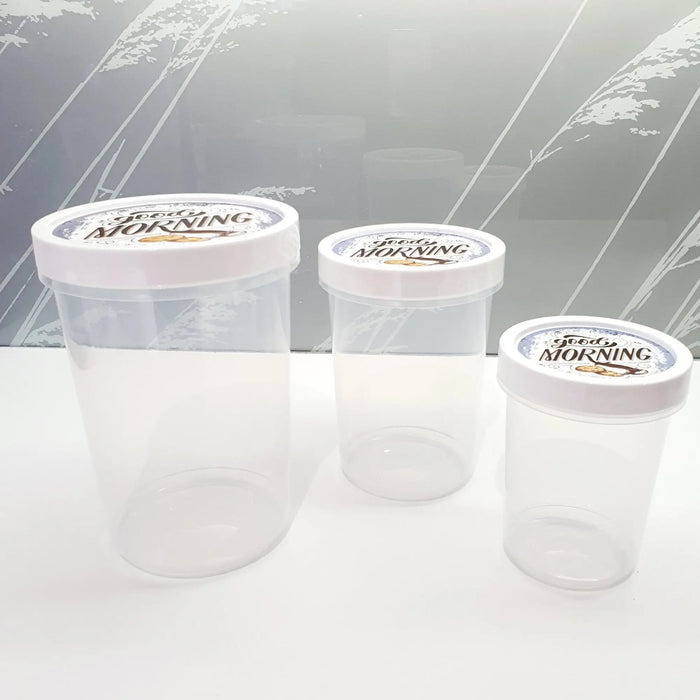 Set of 3 - Tall Airtight Round Plastic Food Storage Container with Screw Top Lid Hobby Life