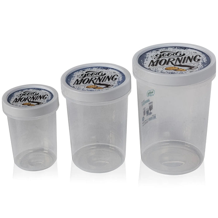 Set of 3 - Tall Airtight Round Plastic Food Storage Container with Screw Top Lid Hobby Life