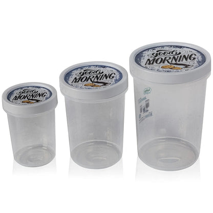 Set of 3 - Tall Airtight Round Plastic Food Storage Container with Screw Top Lid Hobby Life