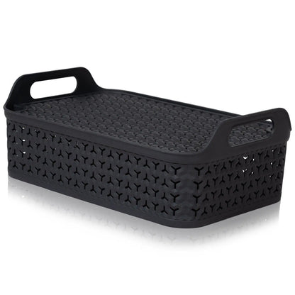 Shallow Urban Style Plastic Storage Basket with Lid Strata