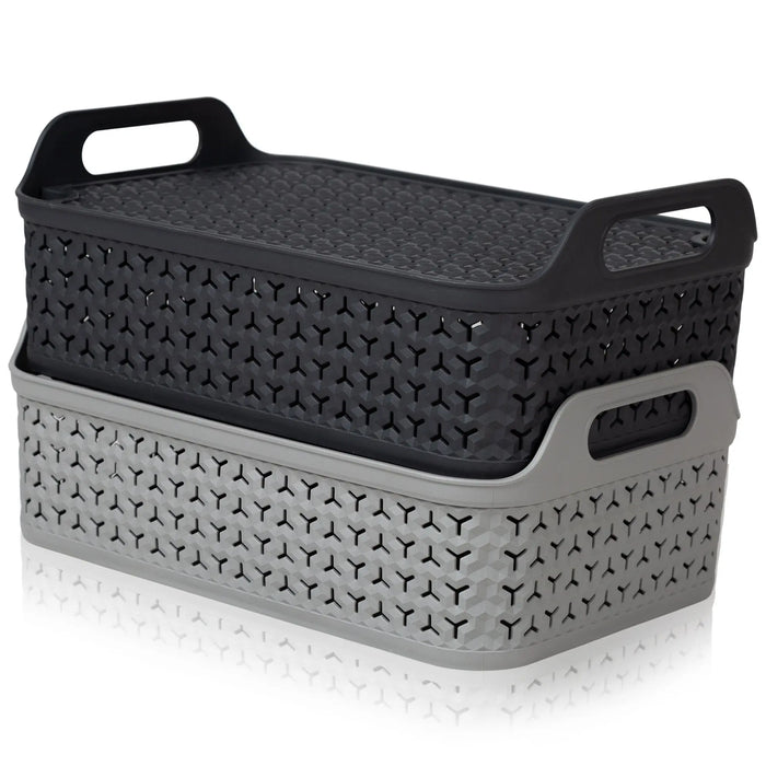 Shallow Urban Style Plastic Storage Basket with Lid Strata