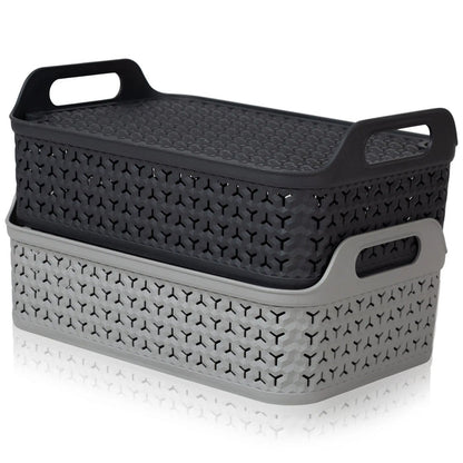 Shallow Urban Style Plastic Storage Basket with Lid Strata