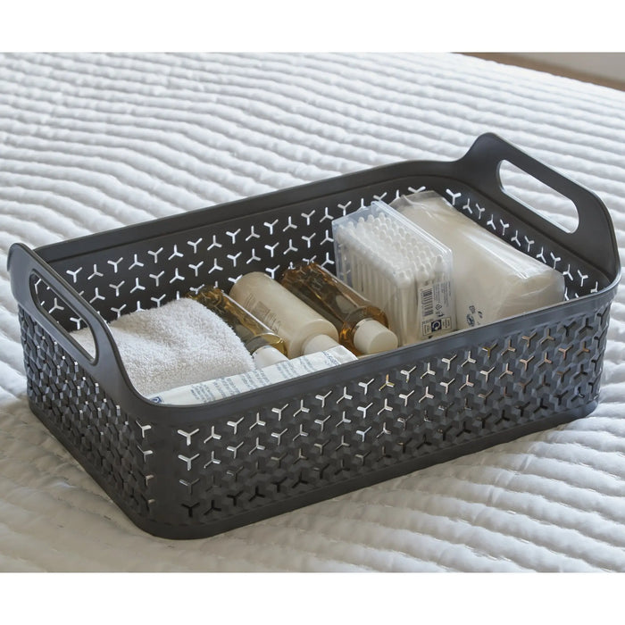 Shallow Urban Style Plastic Storage Basket with Lid Strata