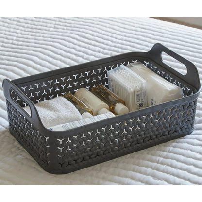 Shallow Urban Style Plastic Storage Basket with Lid Strata