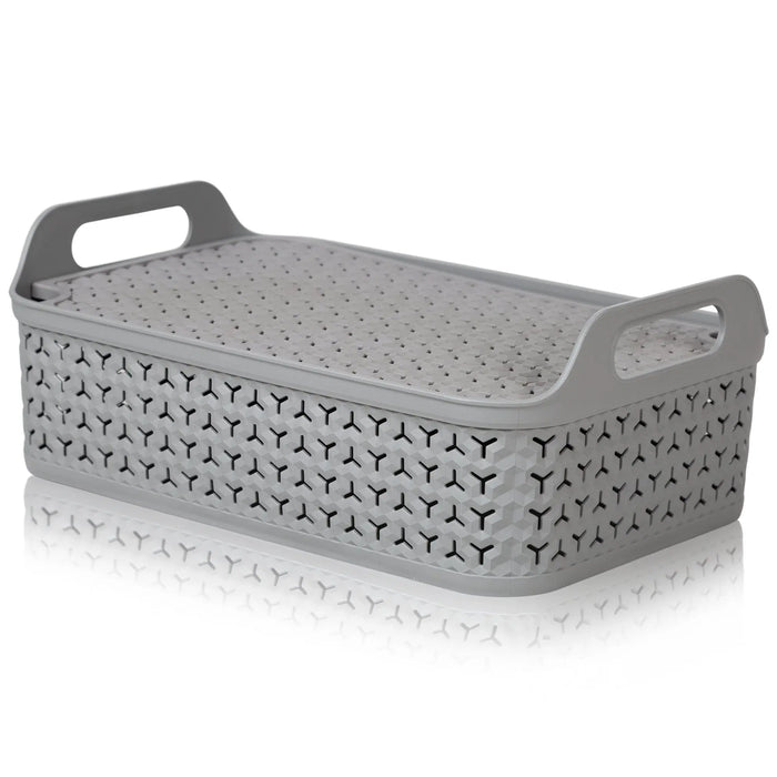 Shallow Urban Style Plastic Storage Basket with Lid Strata