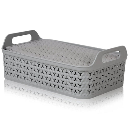 Shallow Urban Style Plastic Storage Basket with Lid Strata