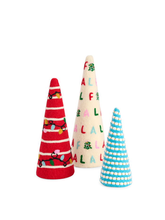Shiraleah Assorted Set of 3 "Fa La La"/String Lights Decorative Trees, Multi