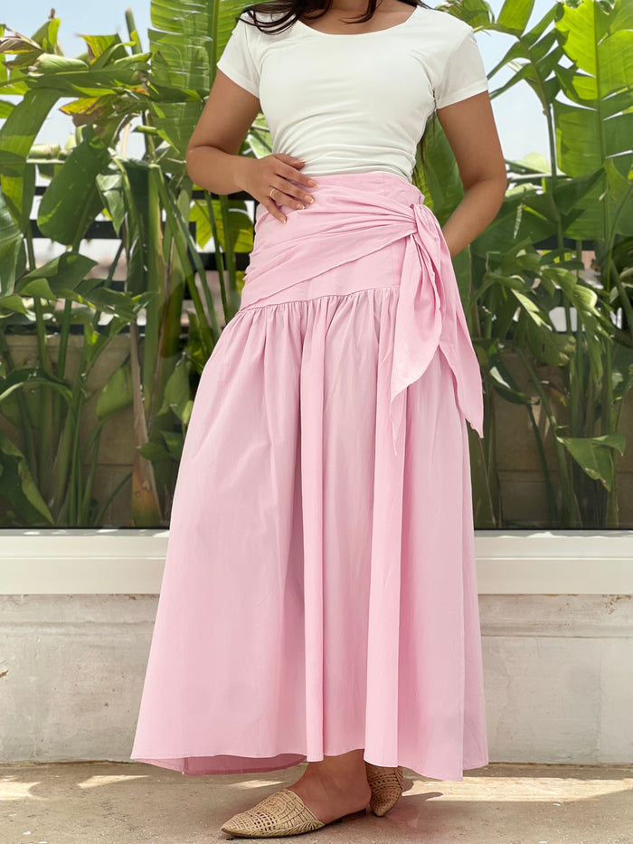 Side Tie Maxi Skirt-Pink