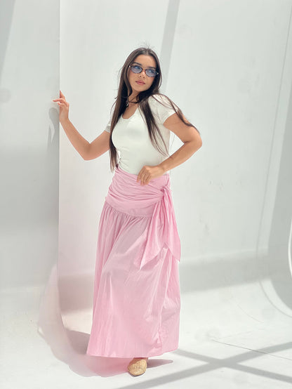 Side Tie Maxi Skirt-Pink