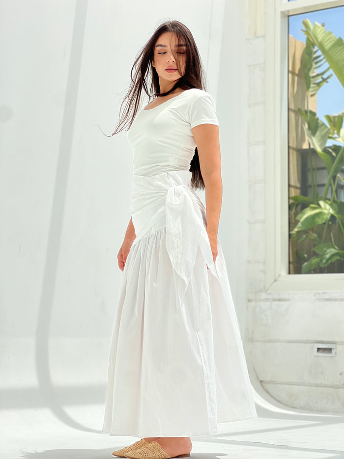 Side Tie Maxi Skirt-White