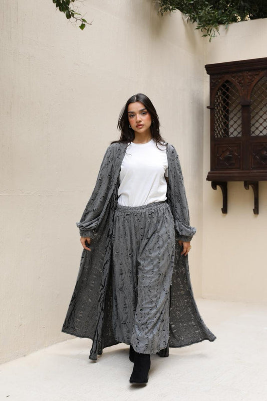 Snipped Summer Cotton Set-Dark Grey