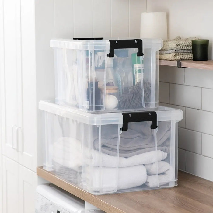 Stackmaster Set of 2 Plastic Storage Boxes with Lids Strata