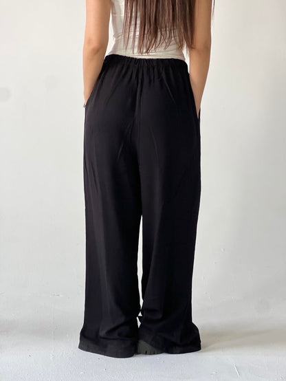 Summer Linen Elastic Waist Pants – Black