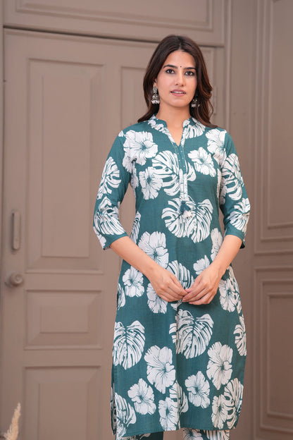 TEAL BLUE LARGE FLORAL CORD SET