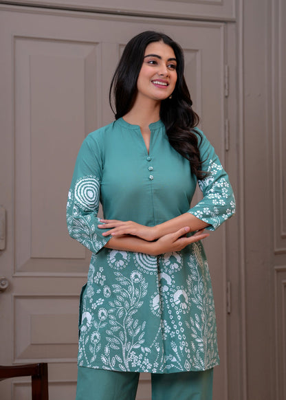 TEAL BLUE PRINTED COTTON CORD SET
