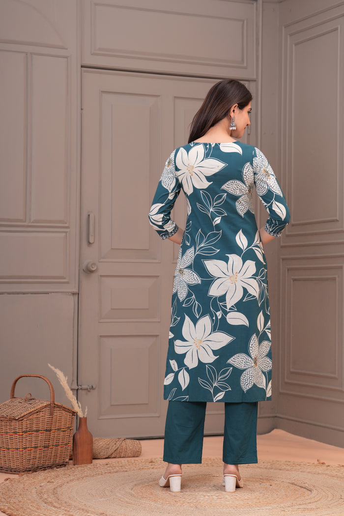 TEAL BLUE TASSEL STRAIGHT FIT SUIT SET