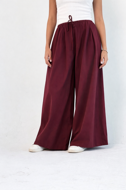 To-Go Summer Wide Leg Pants- Burgandy