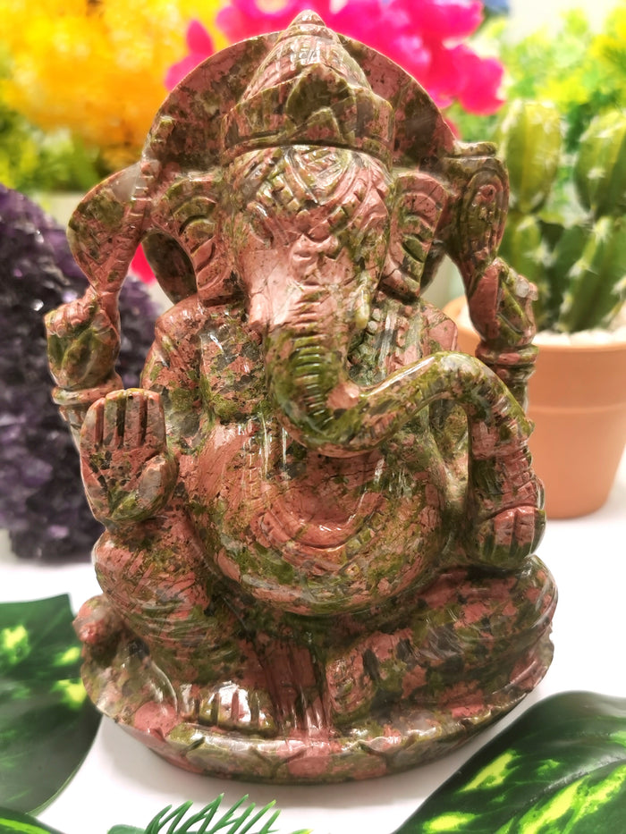 Unakite handcarved statue of Lord Ganesh
