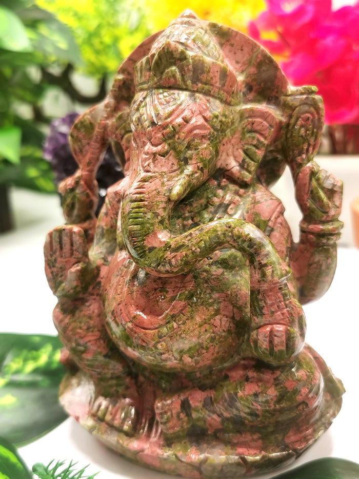 Unakite handcarved statue of Lord Ganesh