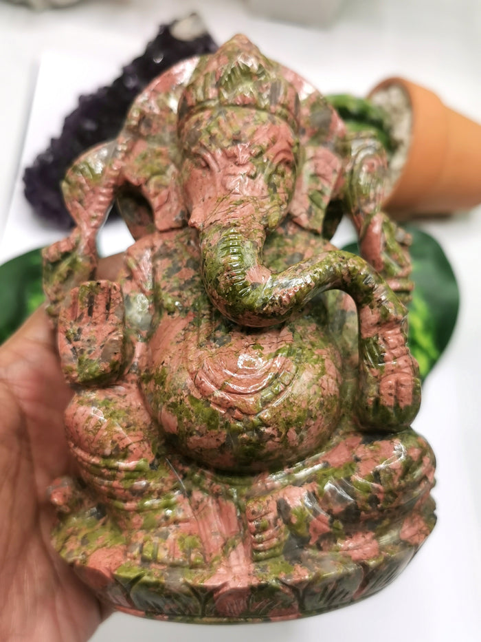 Unakite handcarved statue of Lord Ganesh