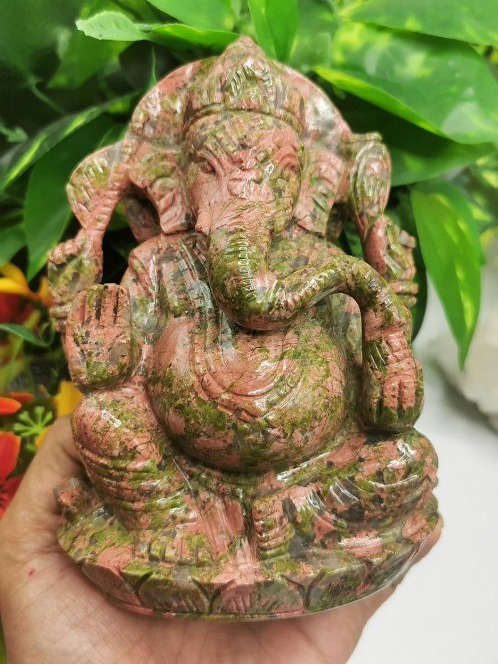 Unakite handcarved statue of Lord Ganesh