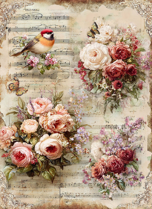 Valentines Floral Collage Rice Paper by Reba Rose Creations