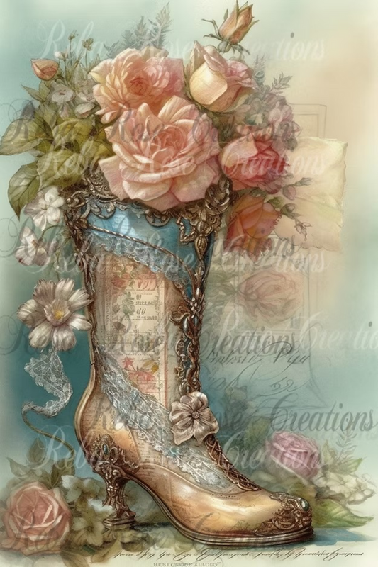 Victorian Boot Rice Paper by Reba Rose Creations