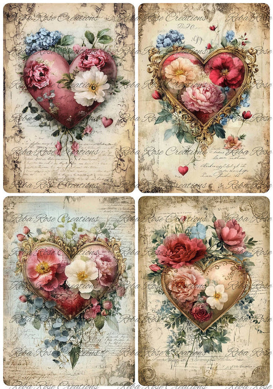 Victorian Valentine Hearts Rice Paper by Reba Rose Creations