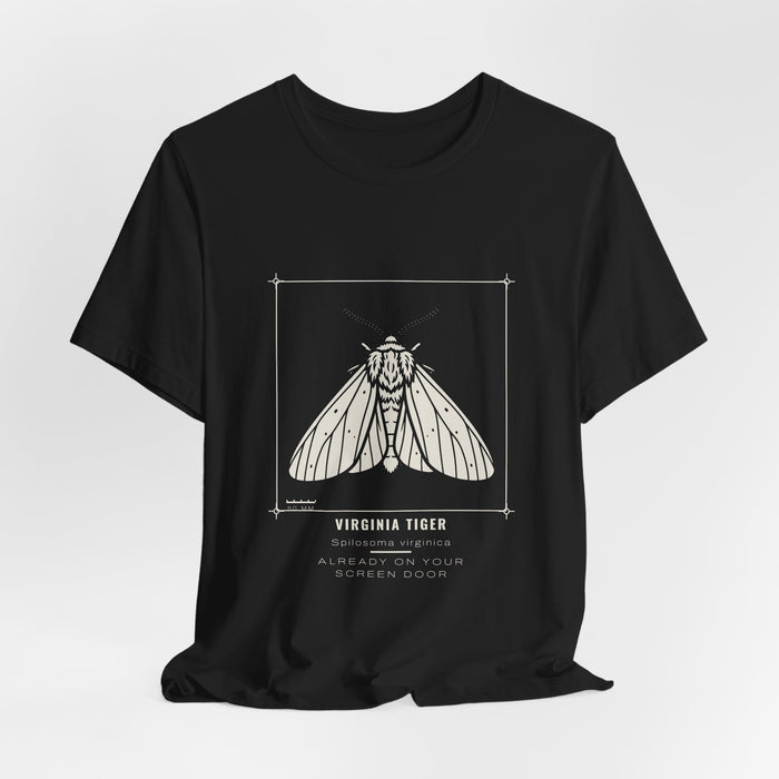 Black Virginia Tiger t-shirt shown draped, front print visible.
