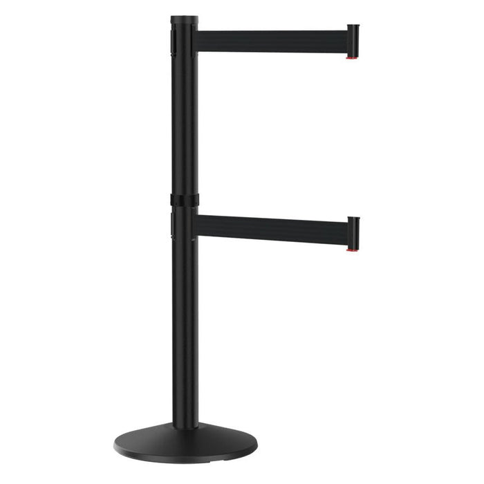 Visiontron Premium Black Dual Line Crowd Control Post with 10' Belts - High - Traffic Indoor Barrier - Crowd Control Warehouse