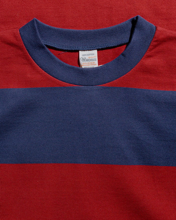 lost & found Warehouse Warehouse Lot. 4108 S/S 4in Border Tee Navy/Bordeaux