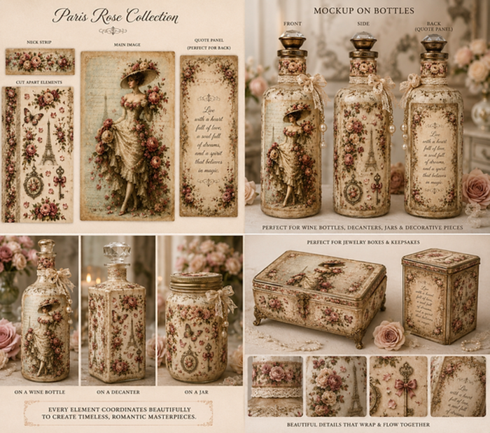 Bottle Panels Rice Paper by Reba Rose Creations