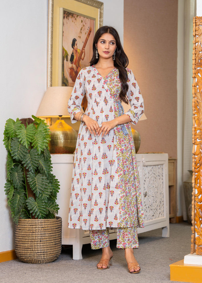 WHITE BLUE ANGRAKHA ANARKALI SUIT SET