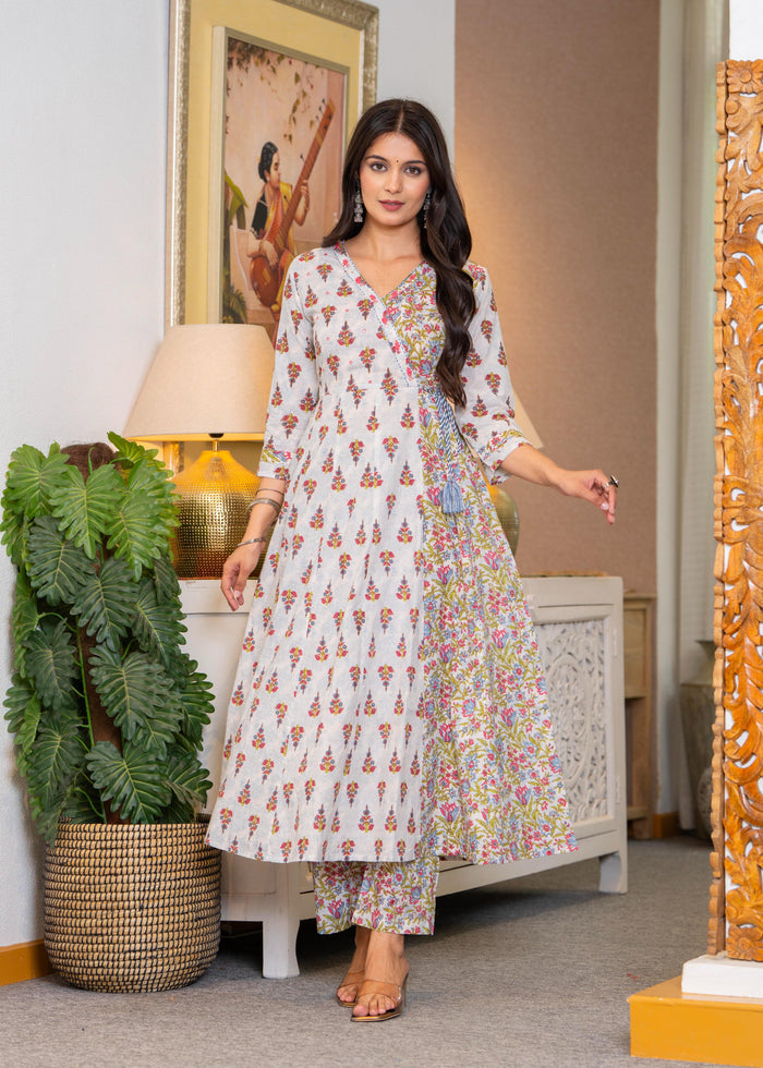 WHITE BLUE ANGRAKHA ANARKALI SUIT SET