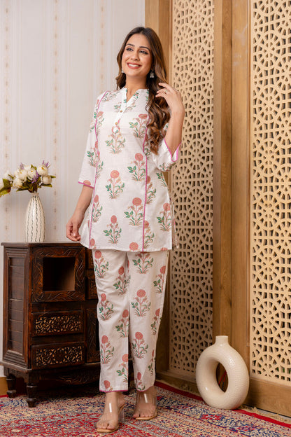 WHITE BUTA COTTON CORD SET