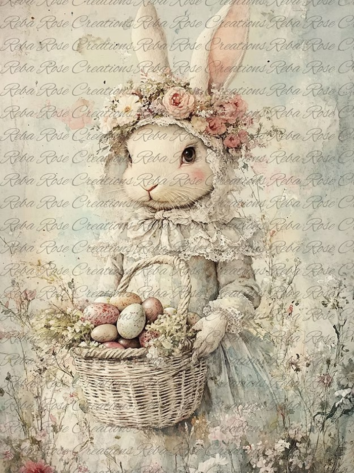 White Easter Bunny Rice Paper by Reba Rose Creations