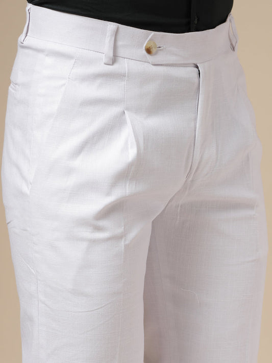 White Linen Formal Pleated Gurkha Pants | Boot Cut Fit by ITALIAN VEGA®