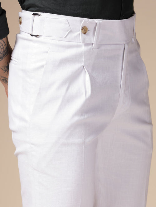 White Linen Oxford Gurkha Pants | Boot Cut Fit by ITALIAN VEGA®