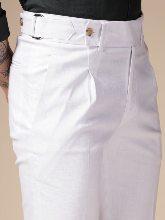 White Linen Oxford Gurkha Pants | Boot Cut Fit by ITALIAN VEGA®