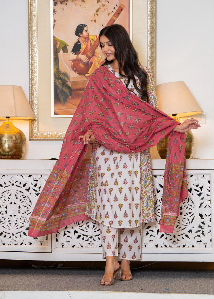 WHITE PINK FLORAL PLEATED SUIT SET