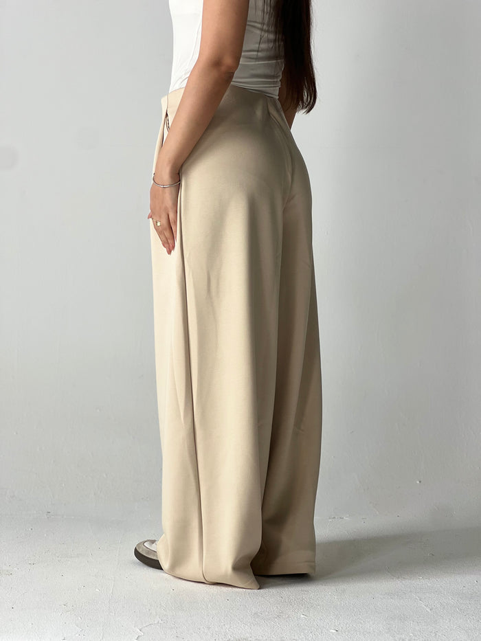 Wide-Leg Summer Melton Pants-Beige