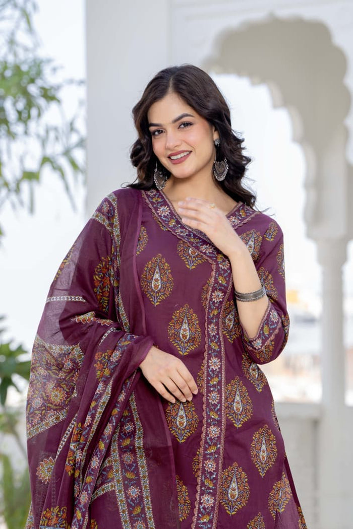 WINE ANGRAKHA STRAIGHT-FIT SUIT SET