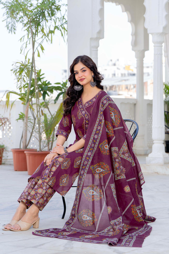 WINE ANGRAKHA STRAIGHT-FIT SUIT SET