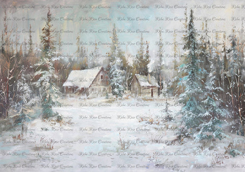 Winter Cabin Rice Paper by Reba Rose Creations