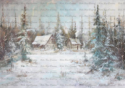 Winter Cabin Rice Paper by Reba Rose Creations