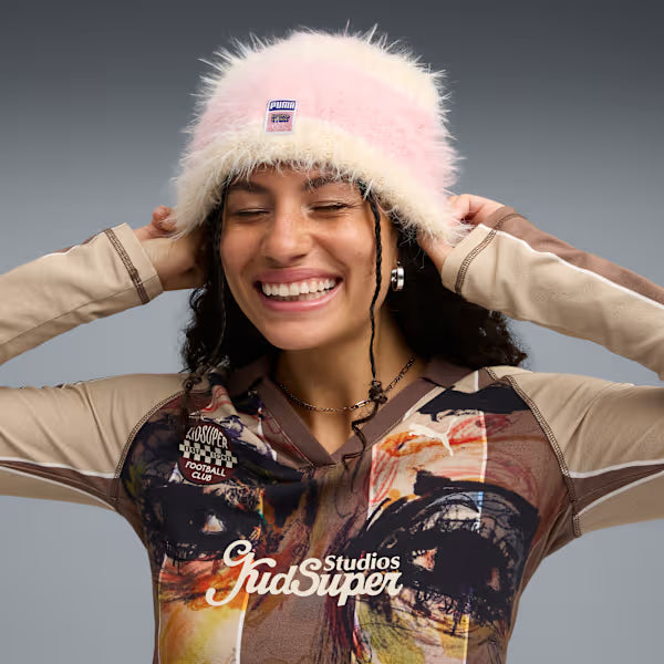 PUMA x KidSuper High Crown Cuff Beanie - Poised Pink-Alpine Snow