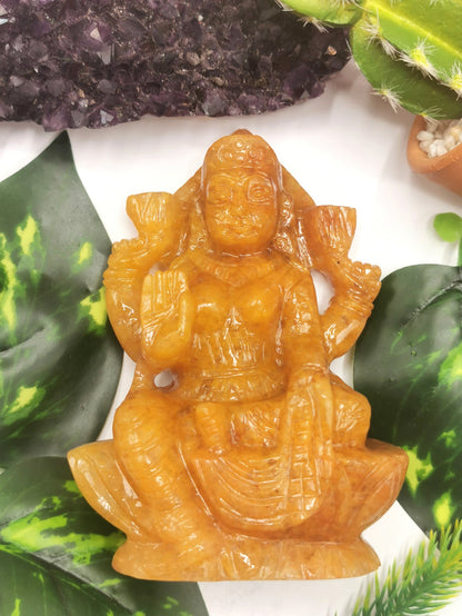 Yellow Aventurine stone carving of Goddess Lakshmi by Shwasam Crystals - Shwasam