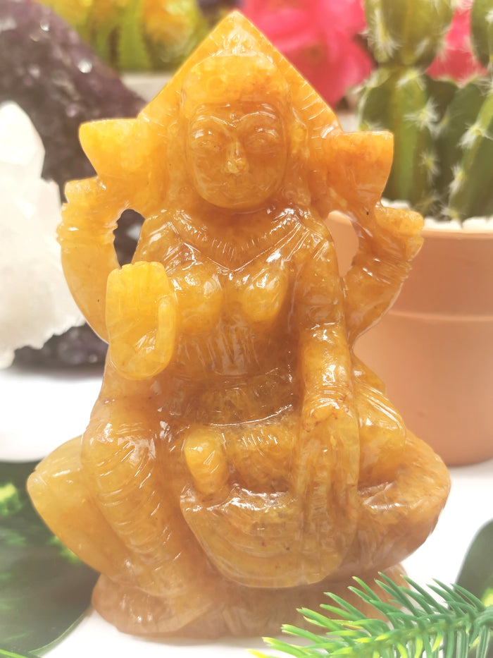 Yellow Aventurine stone carving of Goddess Lakshmi by Shwasam Crystals - Shwasam