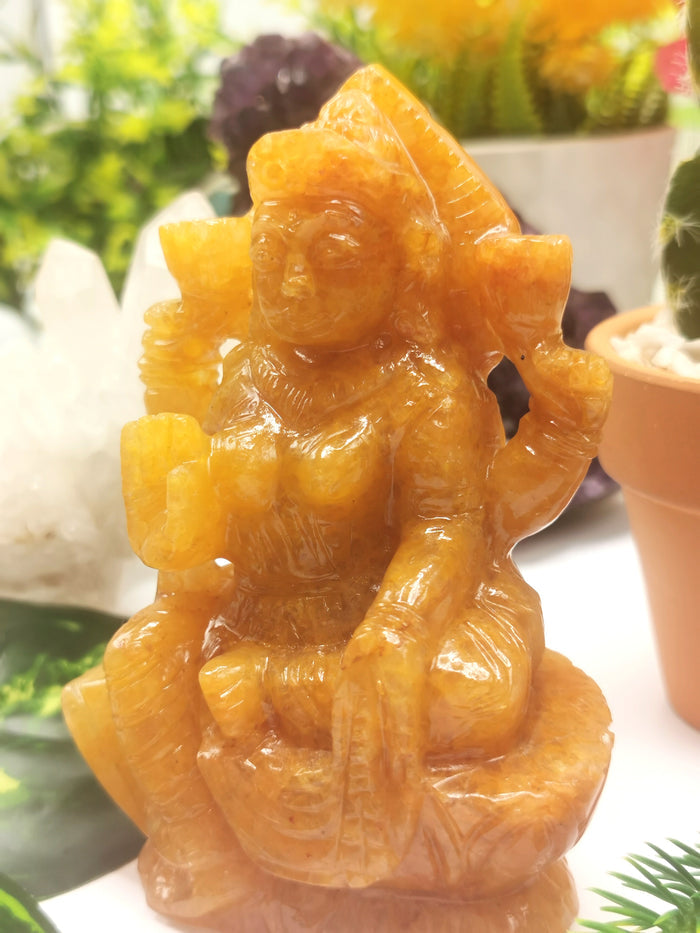 Yellow Aventurine stone carving of Goddess Lakshmi by Shwasam Crystals - Shwasam